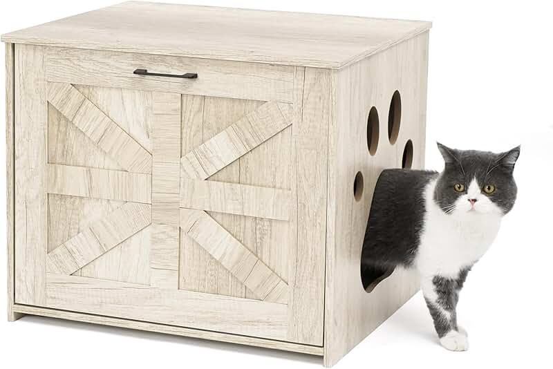 Indoor Cat Litter Box Enclosure with Sliding Door
