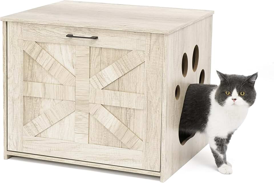 Indoor Cat Litter Box Enclosure with Sliding Door