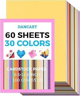 60 Sheets of 8.5" x 11.6" Colored Cardstock in 30 Vivid Colors