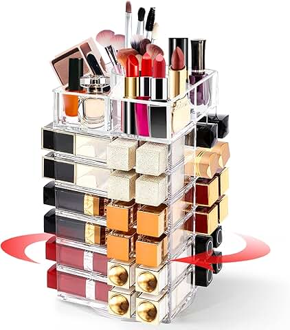 Acrylic Lipstick Organizer with 53 Slots and Rotating Stand