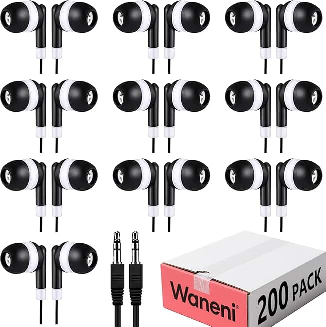Bulk Set of 200 Earbuds for School and Kids