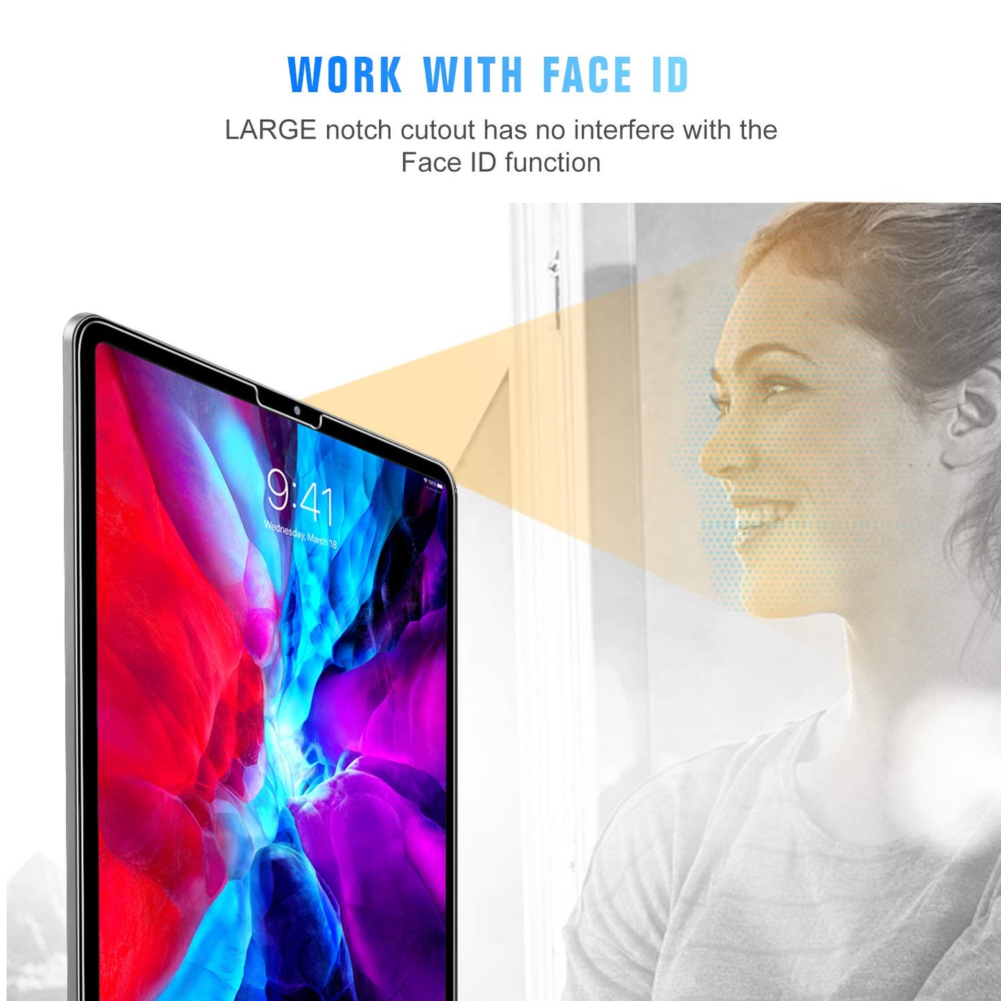 2 Pack Screen Protector Compatible with iPad Pro 12.9 Inch without Home Button, Tempered Glass Screen Protector Work with Face ID