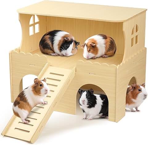 Large Two-Level Wooden Guinea Pig Hideout with House and Stairs