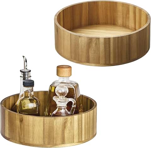 Set of 2 10-Inch Acacia Wood Lazy Susan Organizers