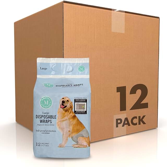 Disposable male dog wraps, size large, pack of 12
