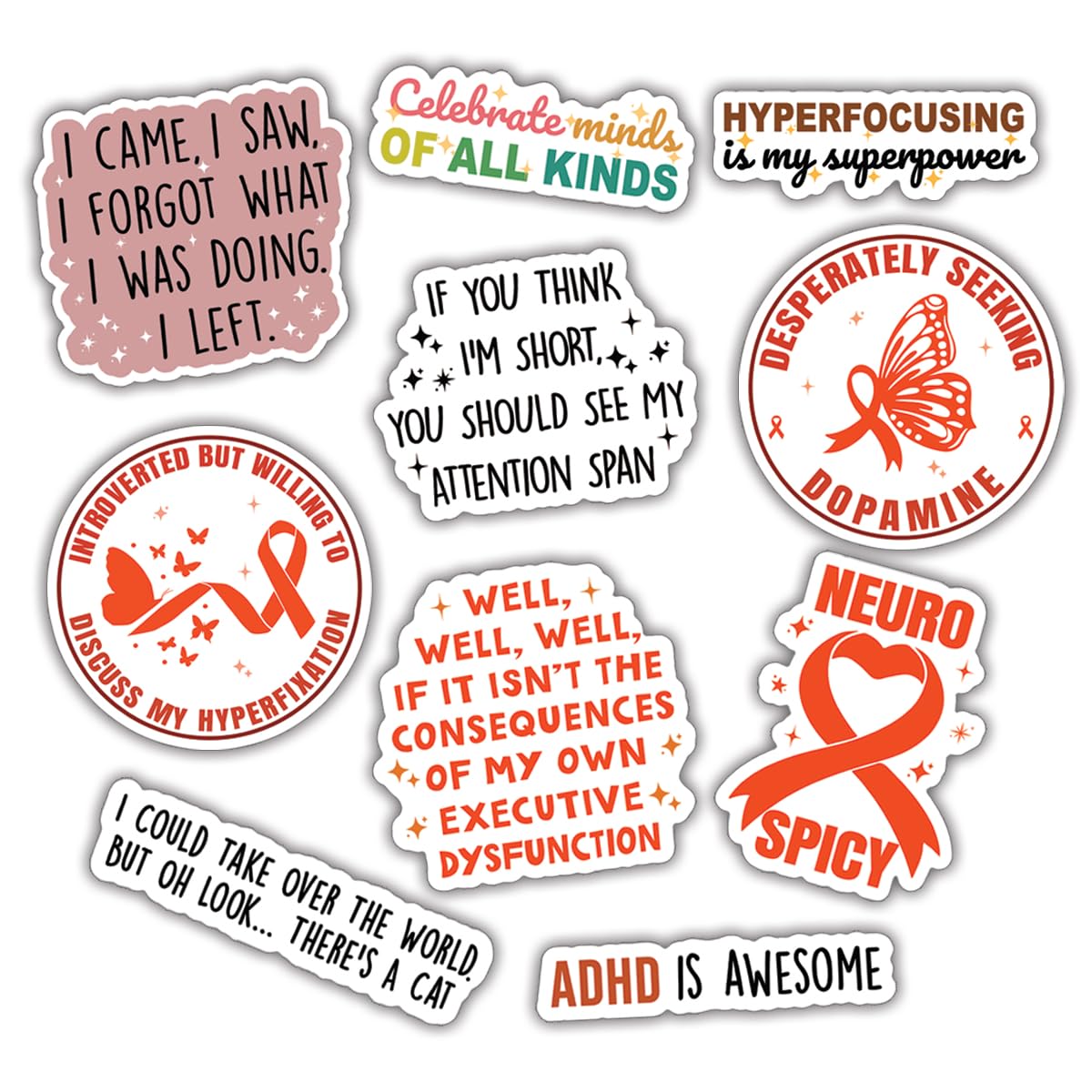 Set of 10 Neurodivergent Vinyl Stickers