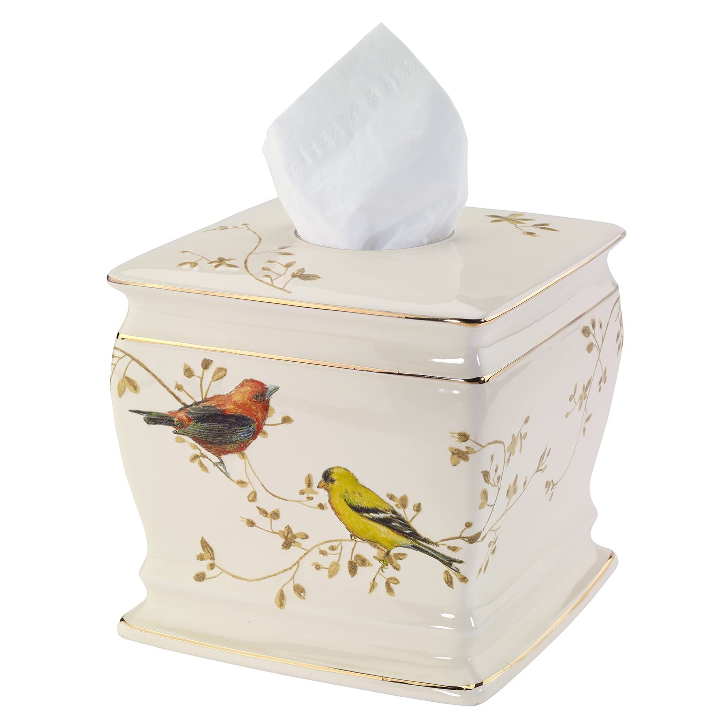 Gilded Birds Tissue Cover, Ivory