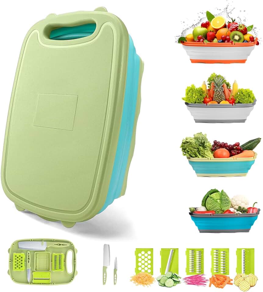 9-in-1 Collapsible Camping Cutting Board with Colander
