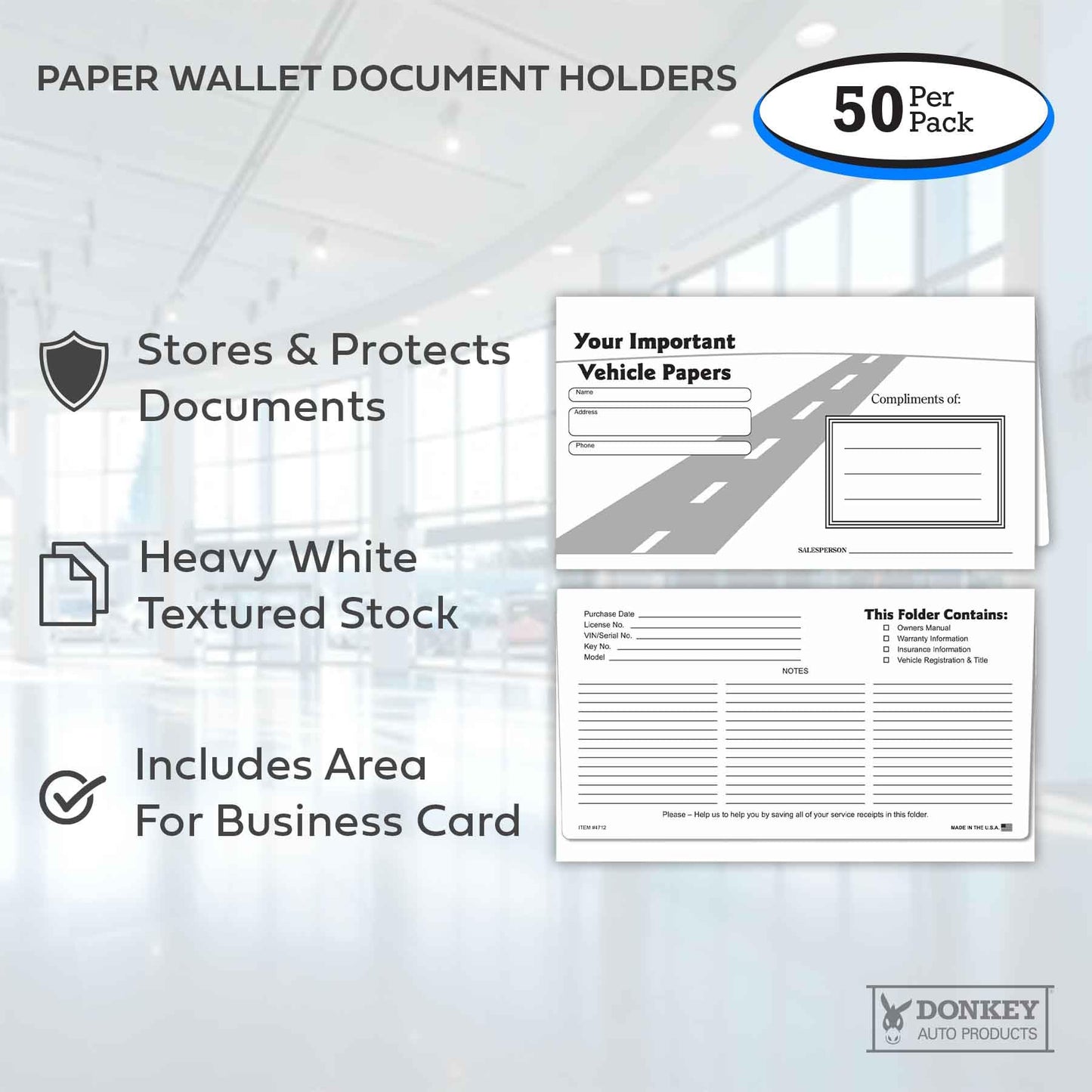 Black Vehicle Document Holders Pack of 50