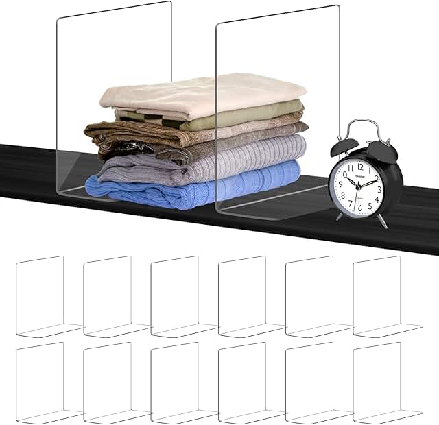 12 Pack Clear Acrylic Shelf Dividers for Closet Organization
