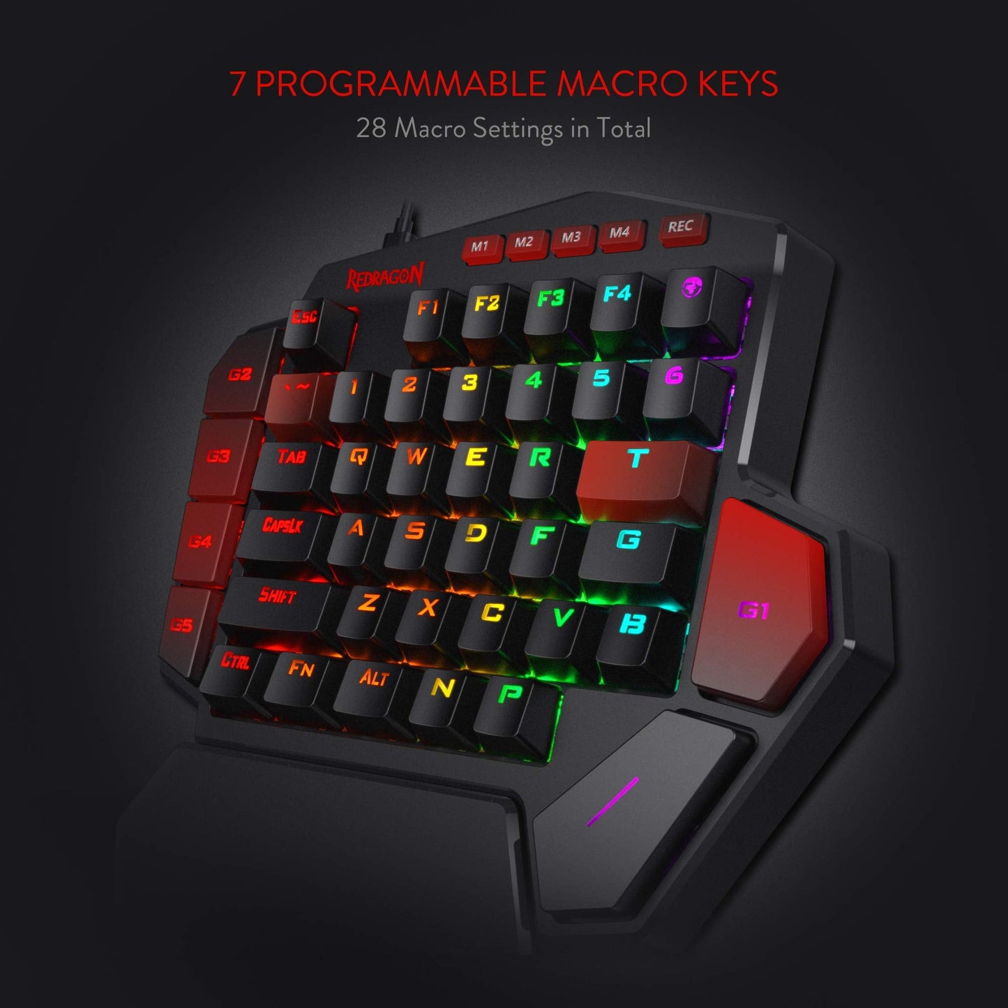 K585 DITI One-Handed RGB Mechanical Gaming Keyboard, Type-C Professional Gaming Keypad with 7 Onboard Macro Keys, Detachable Wrist Rest, 42 Keys (Black-Blue Switch)