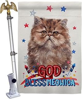Patriotic Persian Long Hair House Flag with Eagle and Cat Design