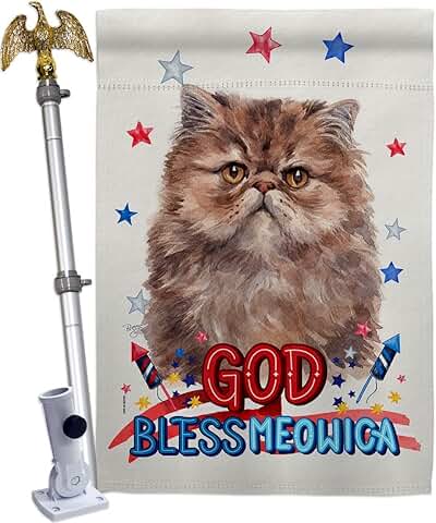 Patriotic Persian Long Hair House Flag with Eagle and Cat Design