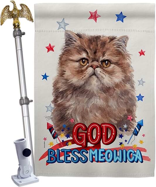 Patriotic Persian Long Hair House Flag with Eagle and Cat Design