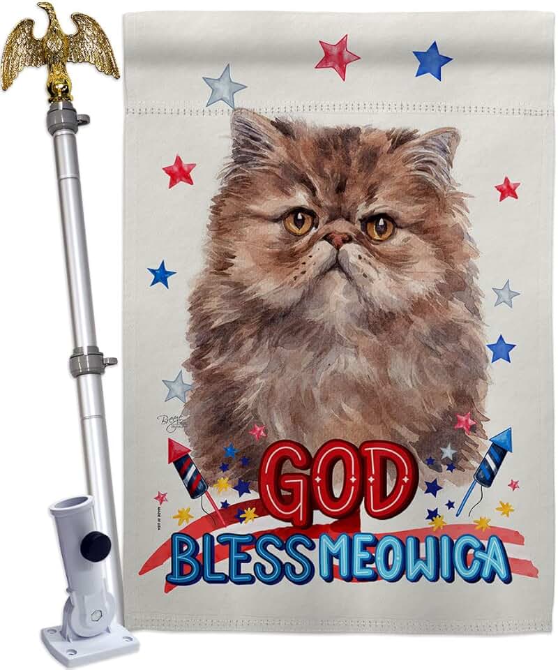 Patriotic Persian Long Hair House Flag with Eagle and Cat Design