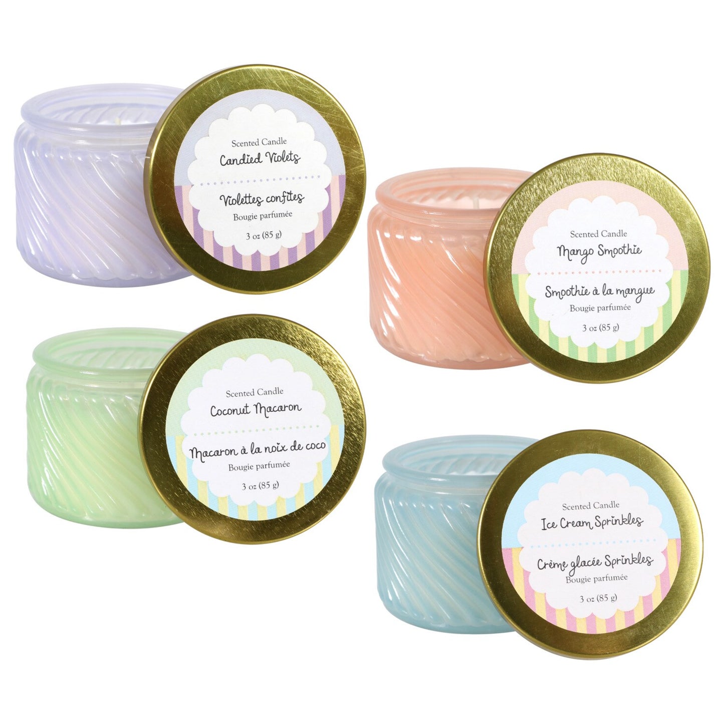 Sweets Swirl-Ribbed Jar Candles with Lids, 3 oz. (Pack of 24)