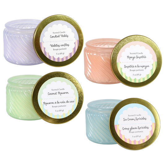 Sweets Swirl-Ribbed Jar Candles with Lids, 3 oz. (Pack of 24)