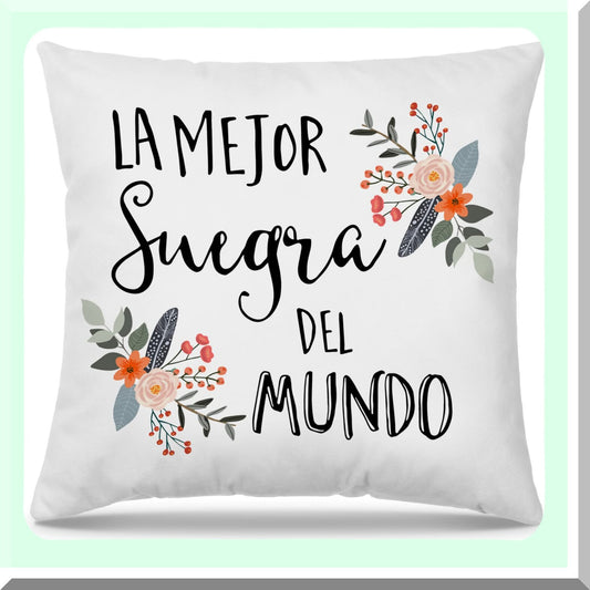 World's Best Mother in Law Throw Pillow Covers - Spanish Suegra Gift Decorative Cushion Cover for Couch, Sofa, Living Room, Bed - 18 x 18 Pillowcase