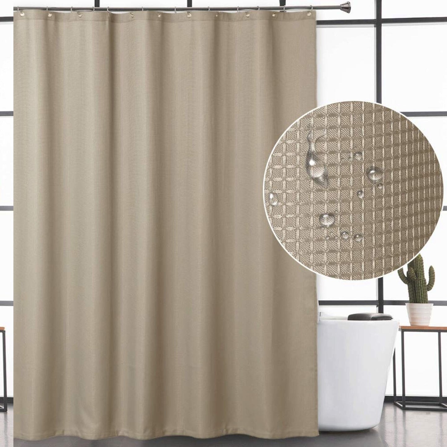 Waffle Fabric Shower Curtain Taupe 72x72 Inch