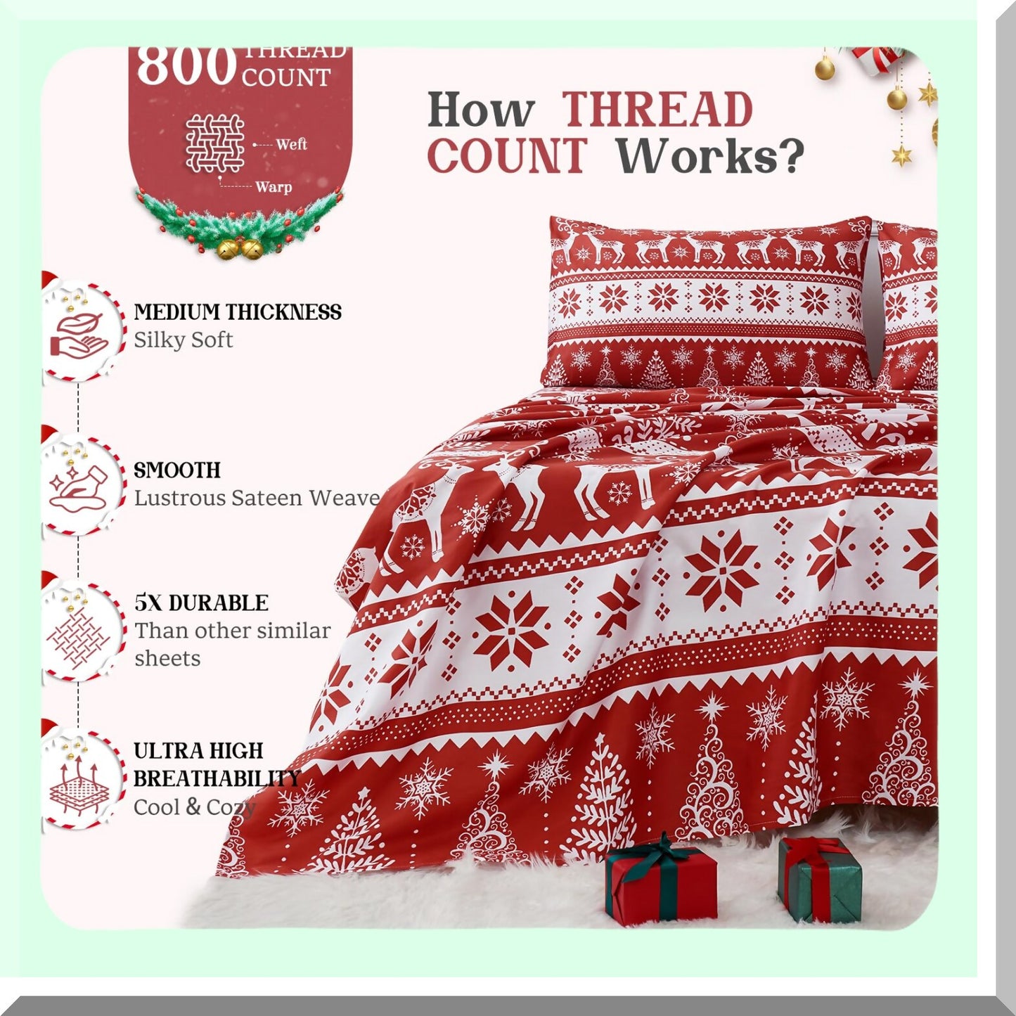 Luxury Cotton Bliss Queen Sheets - 800 Thread Count, Deep Pocket, Sateen Weave - Ultra Soft & Smooth 4PC Set