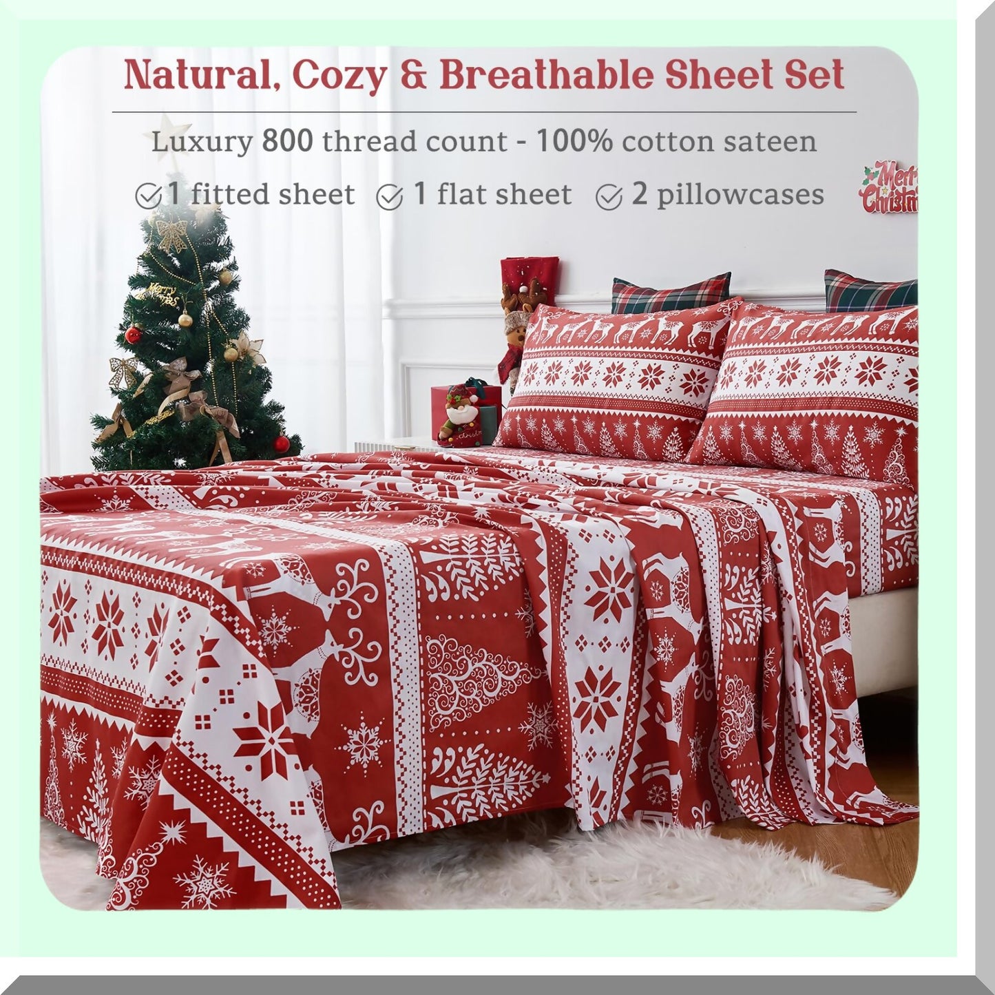 Luxury Cotton Bliss Queen Sheets - 800 Thread Count, Deep Pocket, Sateen Weave - Ultra Soft & Smooth 4PC Set