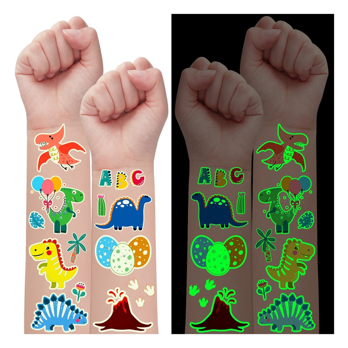 Dino Glow Party Pack - 350 Styles Luminous Dinosaur Temporary Tattoos for Boys Birthday Supplies. Toddler Goodie Bag Stuffers & Decorations.