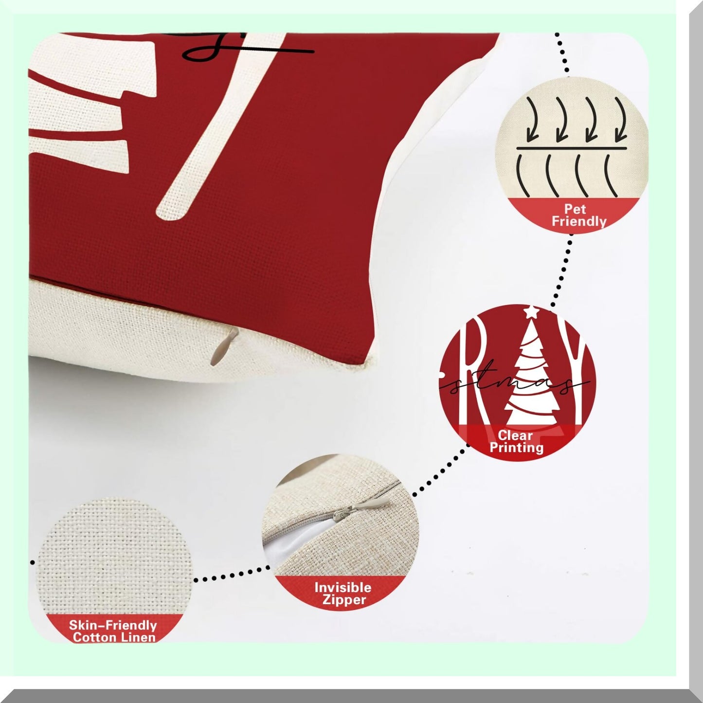 Festive Tree Holiday Lumbar Pillow Cover - Red Xmas Farmhouse Decorative Cushion Case - Winter Seasonal Home Decoration - 12 x 20 Pillowcase