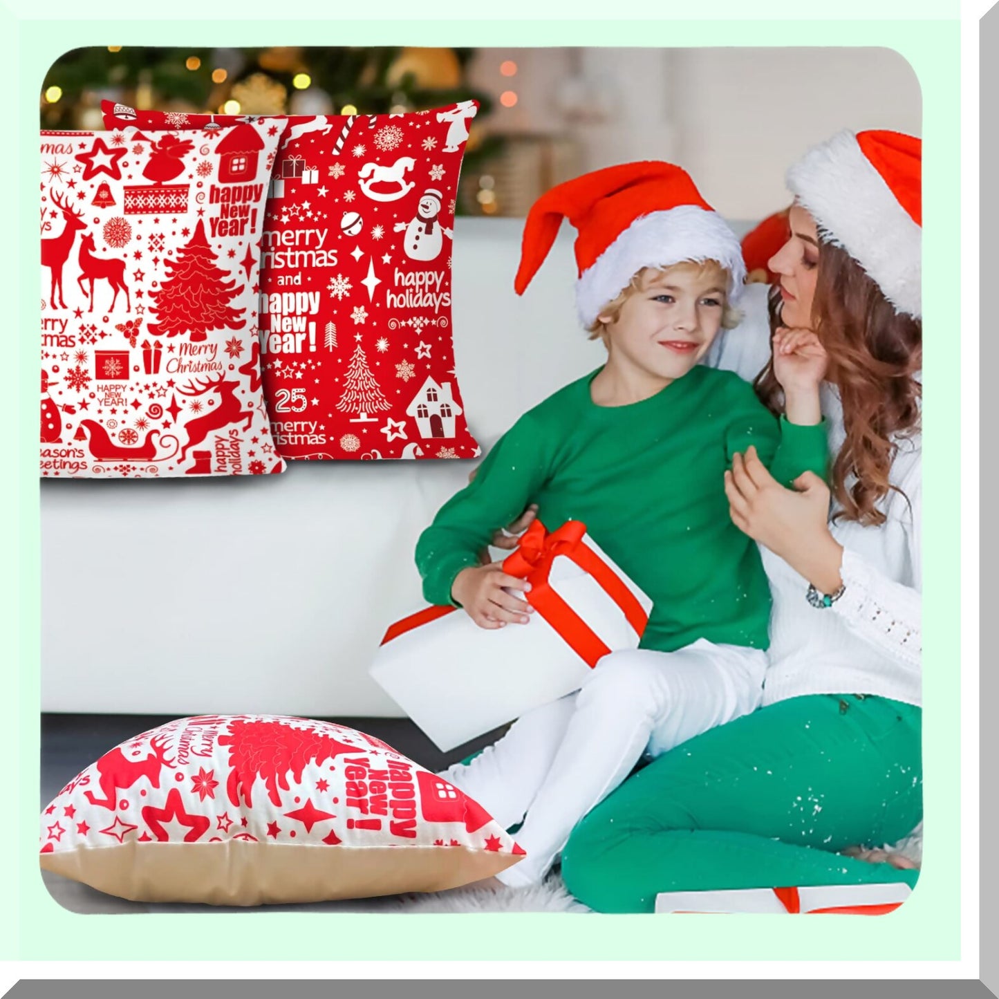 Holiday Home Decor Set - 6 Pack 18x18 Throw Pillow Covers for Couch & Sofa, Indoor Outdoor Xmas Cushion Covers - Festive Decoration