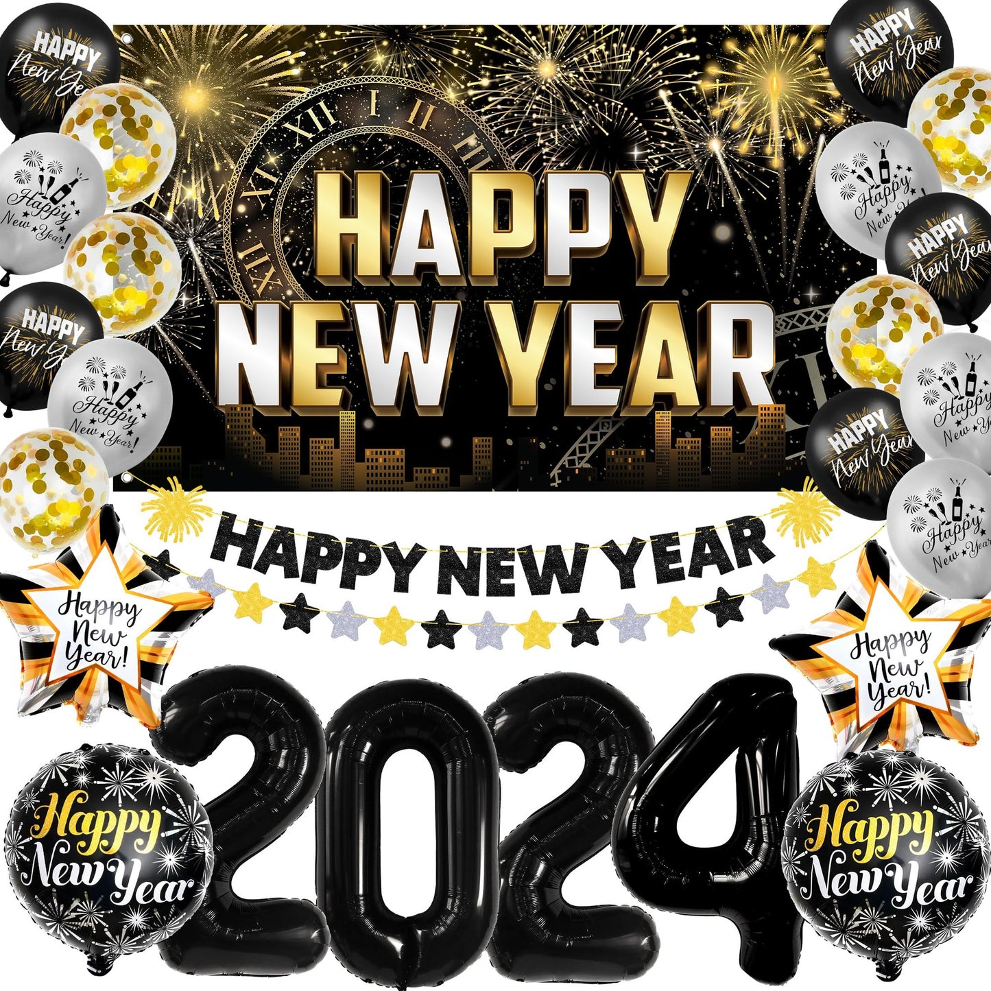 New Year's Eve Party Supplies 2024 Set for Celebrations