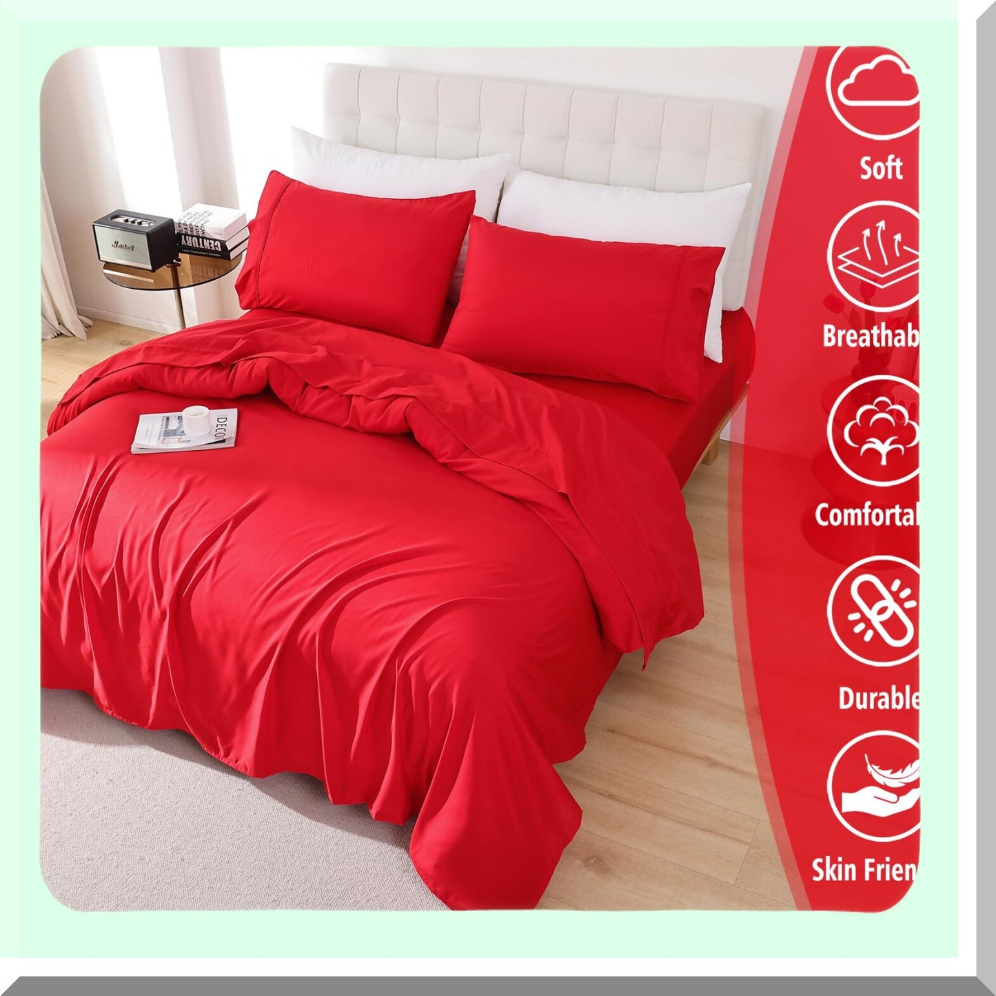 CoolBreeze Queen Sheet Set - Luxury Microfiber Bedding with Extra Deep Pocket. Soft, Lightweight, Wrinkle Free Hotel Quality Sheets & Pillowcases. Oeko-Tex Certified.