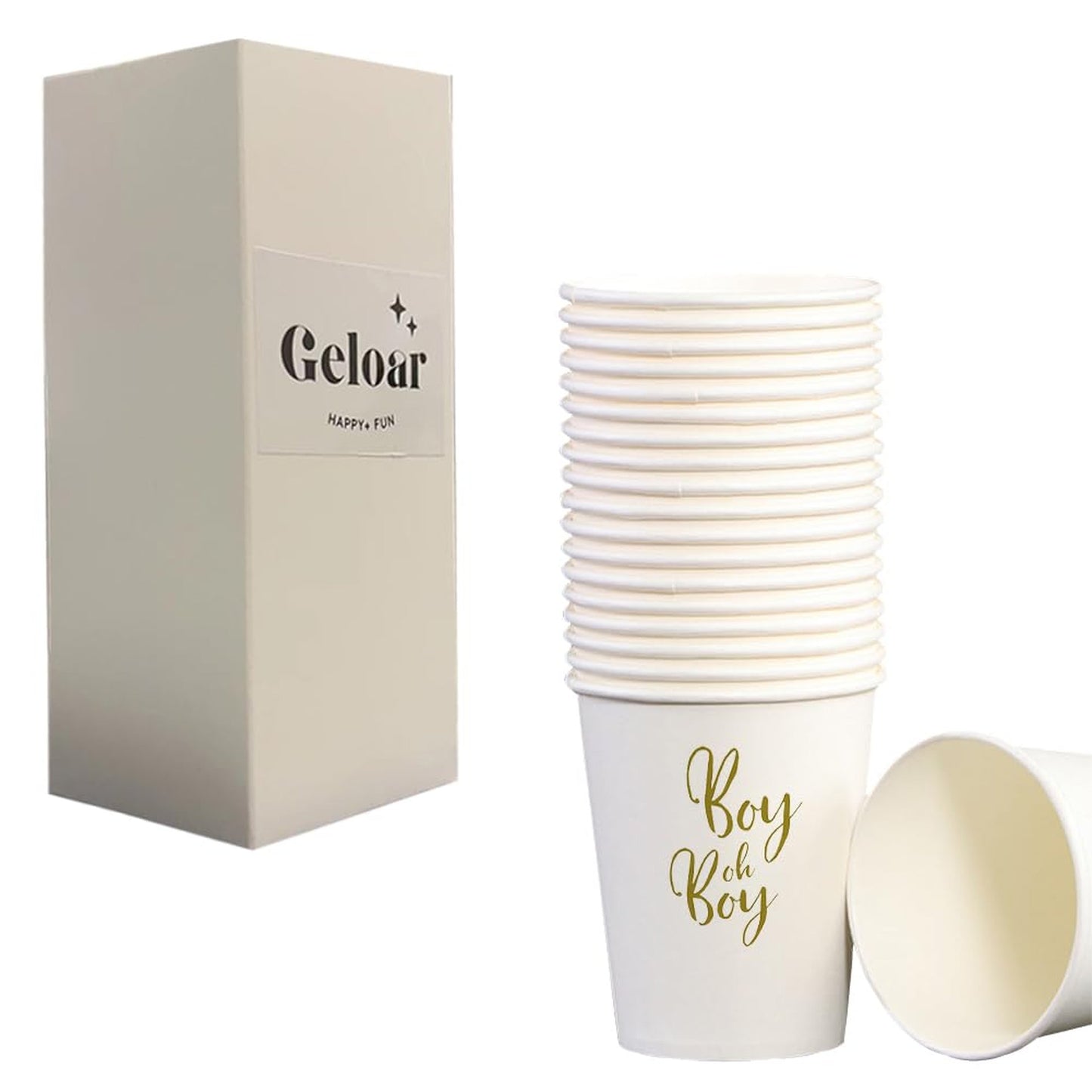 Gold Baby Shower Party Cups - 20 Pack 9oz Disposable Paper Cups for Baby Welcome Party - Boy Oh Boy Cups - Perfect for Baby Shower Celebrations