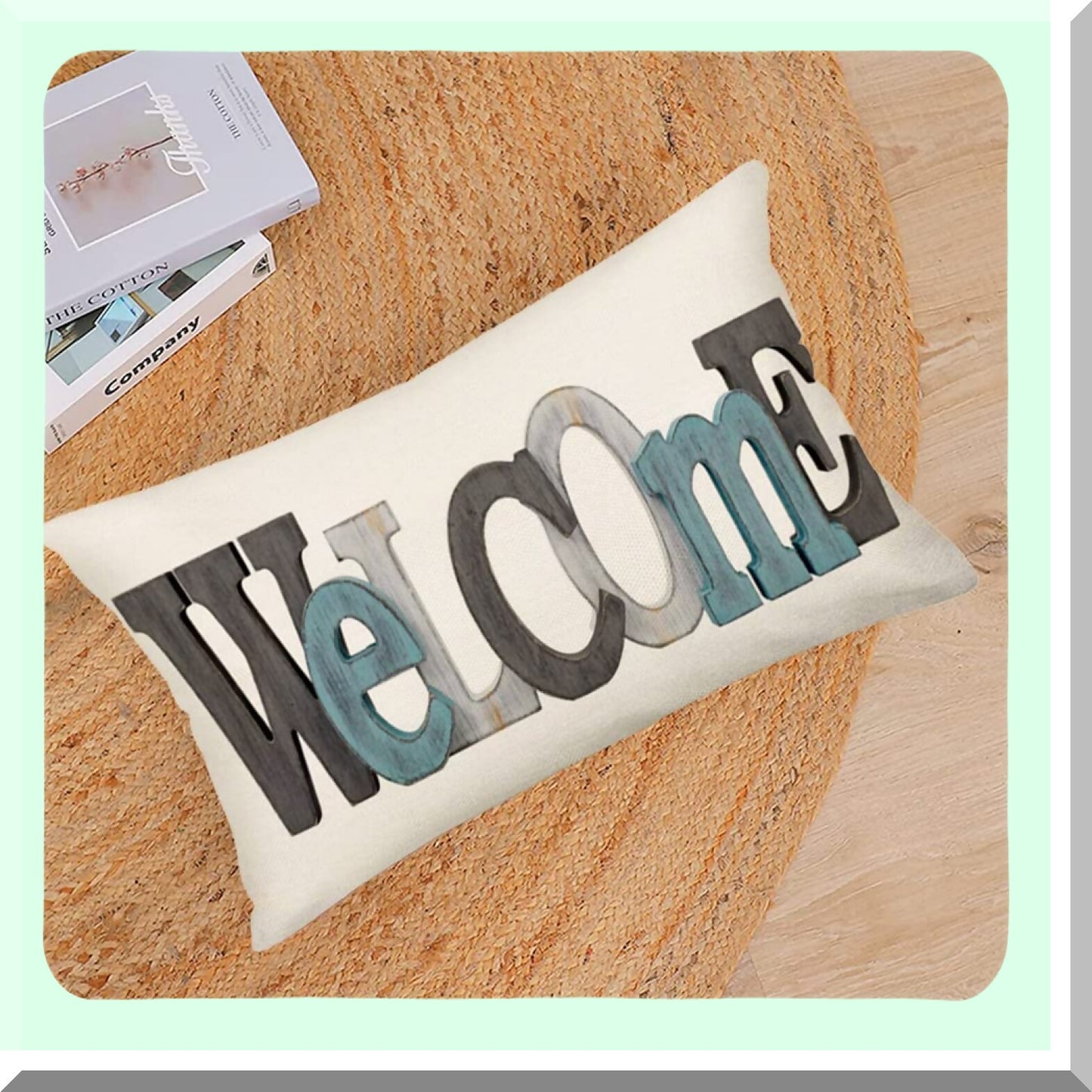 Vintage Board Design Lumbar Pillow Cover - Beach Decor Cotton Linen Cushion for Sofa Couch - Porch Throw Pillowcase 12x20 Inches