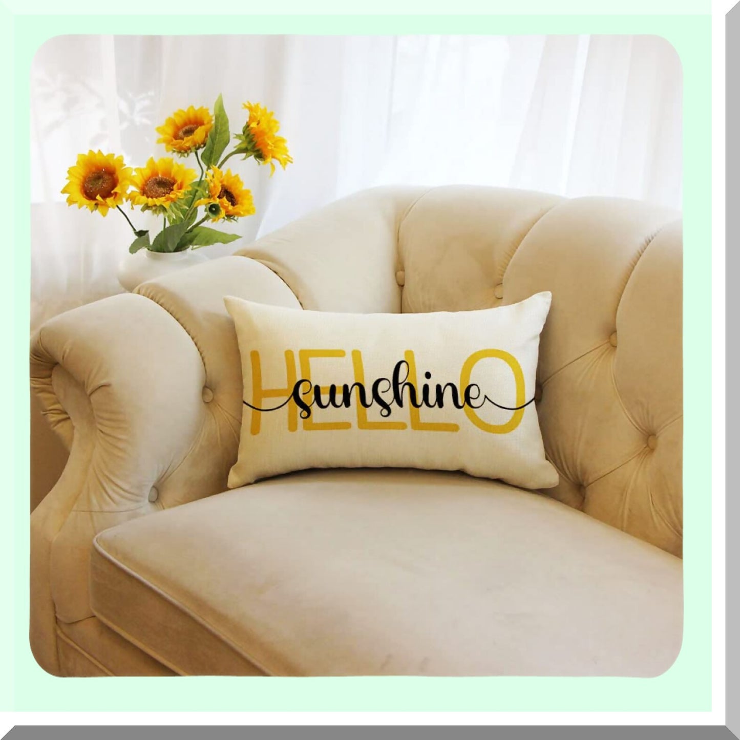 Sunshine Farmhouse Summer Pillow Cover - 12x20 Inch Decorative Cushion Case for Sofa Couch - Brighten Your Home with Hello Sunshine Theme