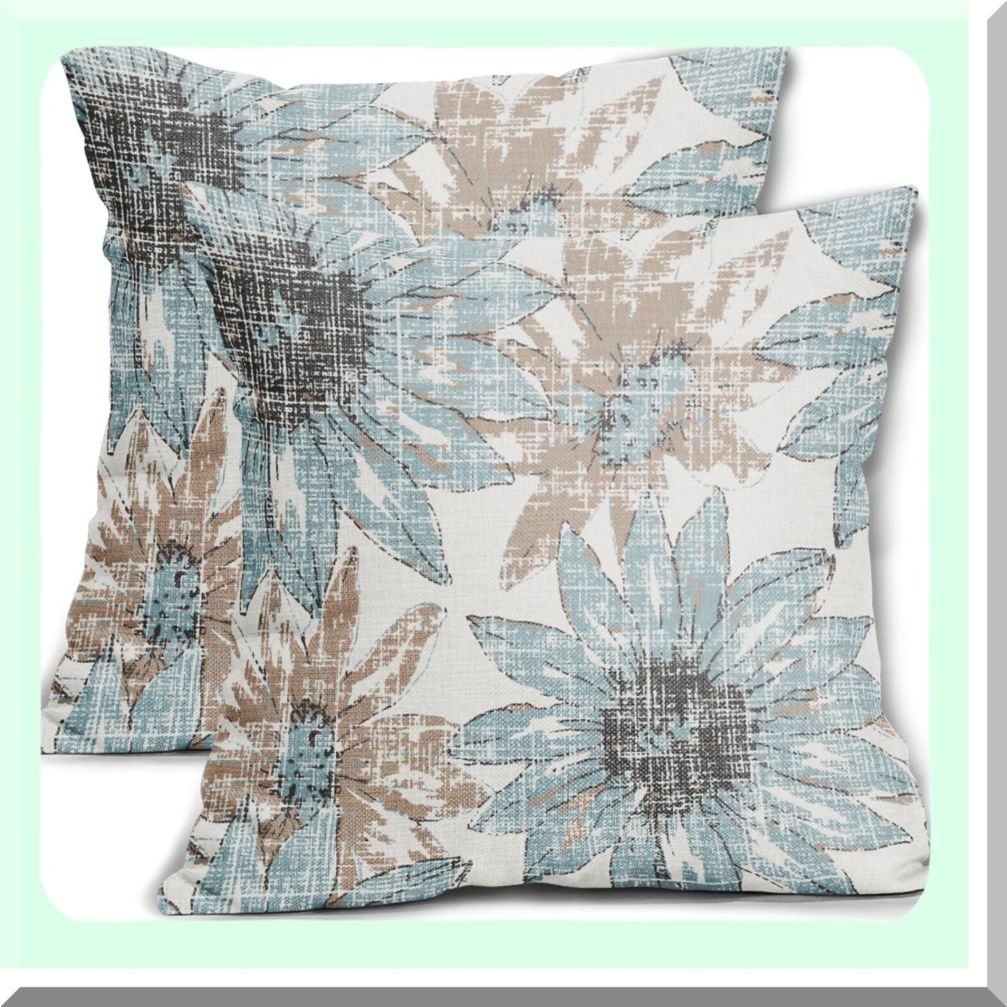 Sunflower Bloom Pillow Covers - Set of 2 Retro Floral Print Decorative Throw Pillows - Modern Art Linen Cushion Case for Home Sofa Bed - 16x16 Square