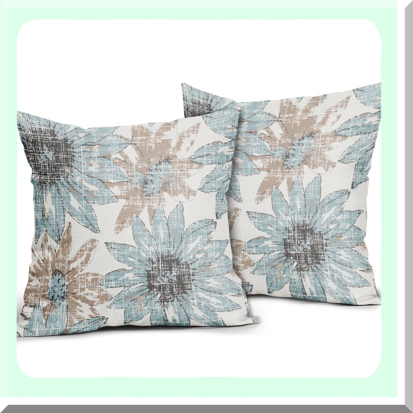 Sunflower Bloom Pillow Covers - Set of 2 Retro Floral Print Decorative Throw Pillows - Modern Art Linen Cushion Case for Home Sofa Bed - 16x16 Square