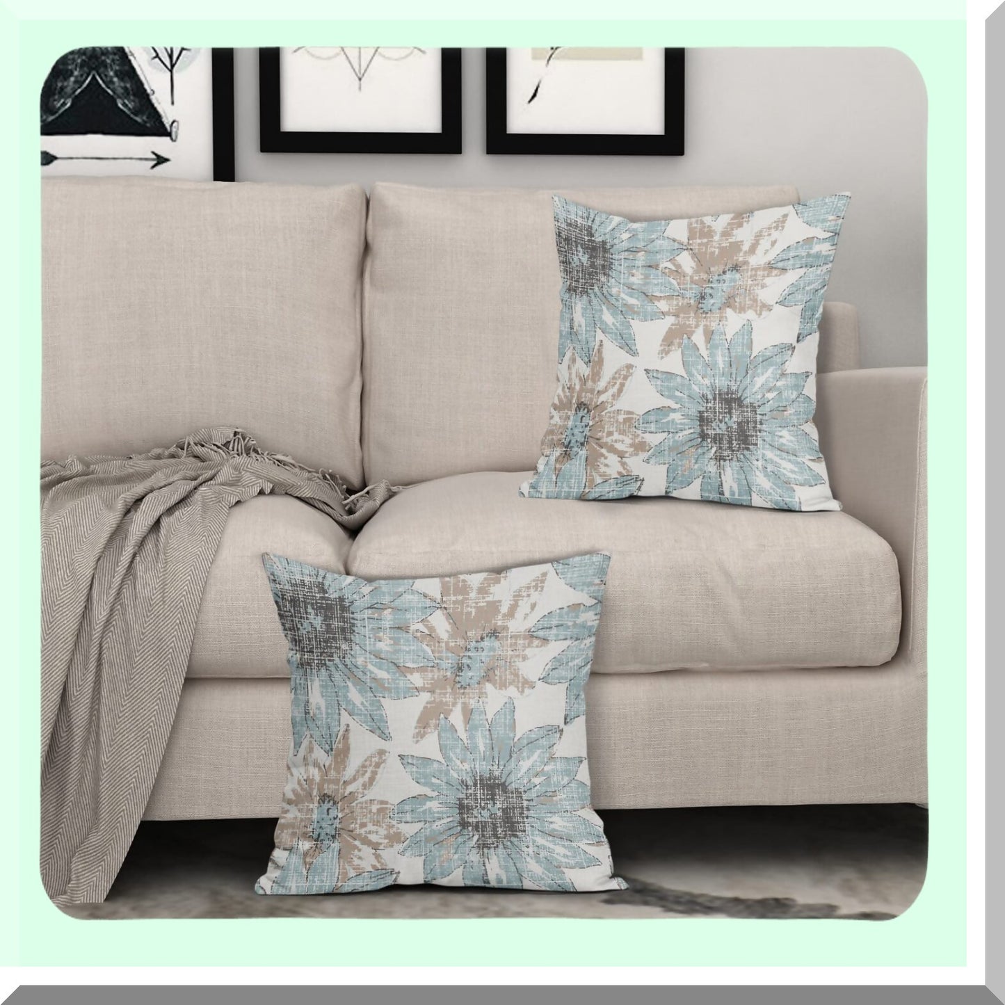 Sunflower Bloom Pillow Covers - Set of 2 Retro Floral Print Decorative Throw Pillows - Modern Art Linen Cushion Case for Home Sofa Bed - 16x16 Square