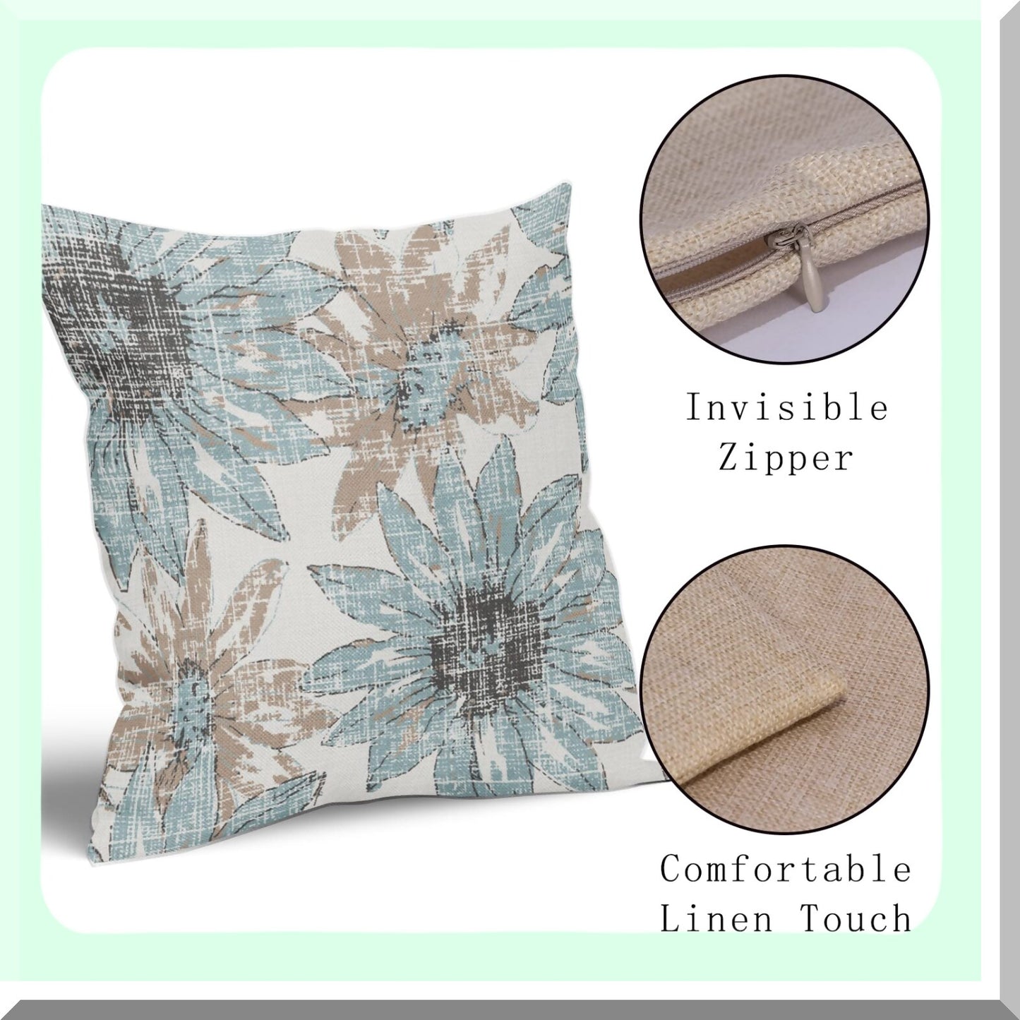 Sunflower Bloom Pillow Covers - Set of 2 Retro Floral Print Decorative Throw Pillows - Modern Art Linen Cushion Case for Home Sofa Bed - 16x16 Square