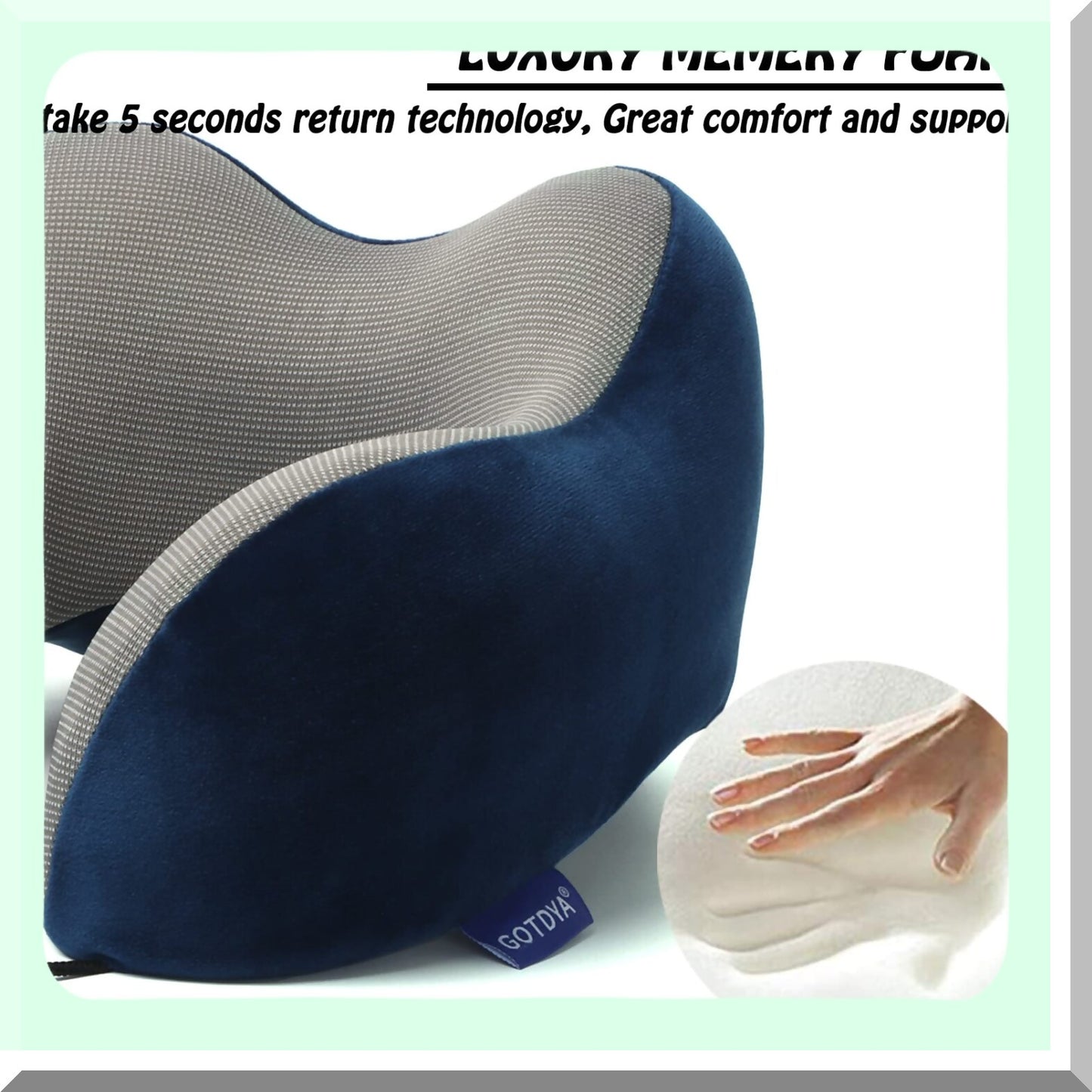 MemoryCloud Travel Neck Pillow - Soft Comfort Support for Airplane, Car, Office & Home Rest - 100% Pure Memory Foam - Blue Color