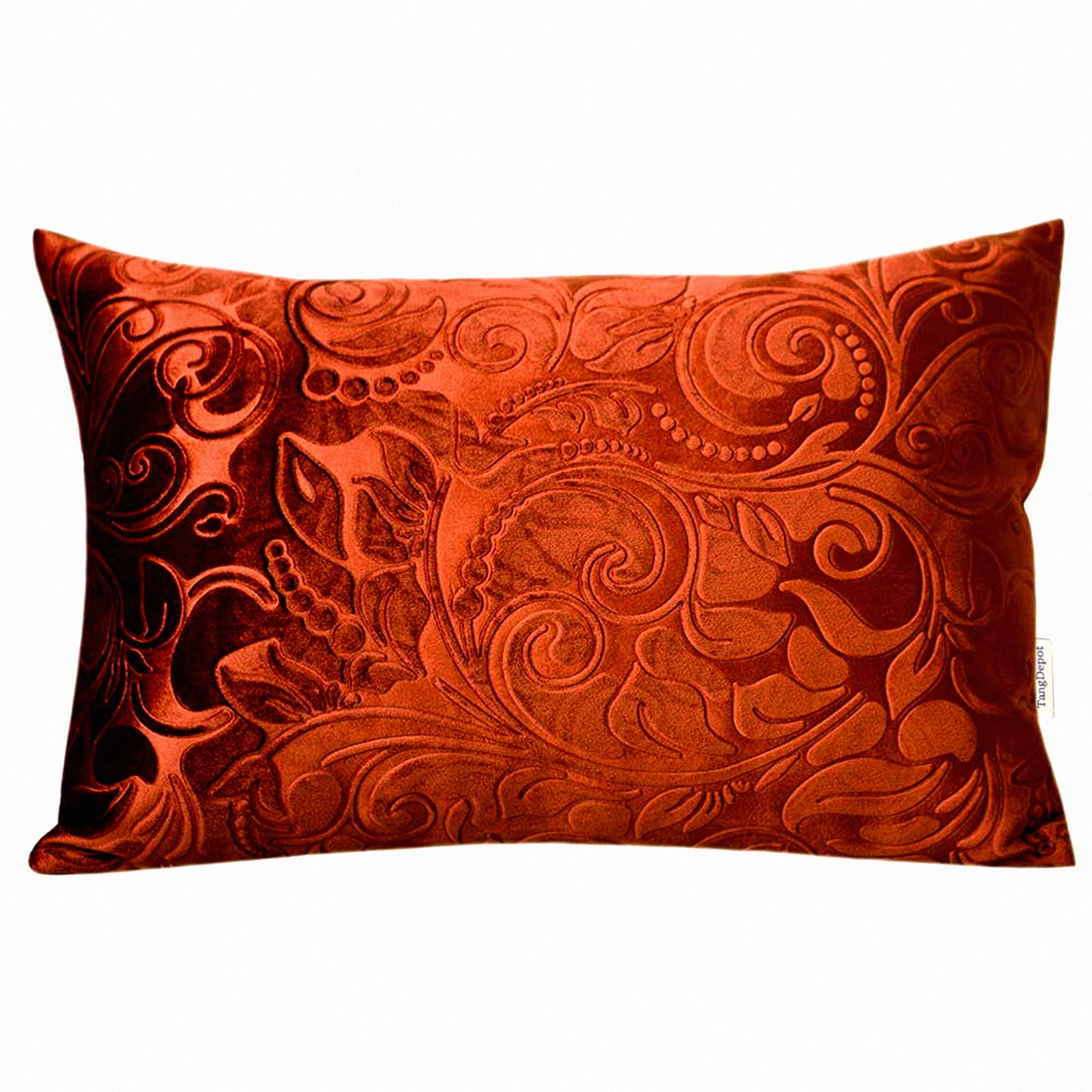 Luxury Velvet Floral Lumbar Pillowcase - Rust Embossed Throw Pillow Cover for Indoor/Outdoor Decor - 12" x 20" Anaglyph Fabric