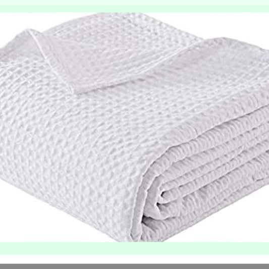 PureComfort 100% Cotton Full Size Waffle Weave Blanket - Soft, Lightweight, Thermal, 90x90 inches, 405GSM, White