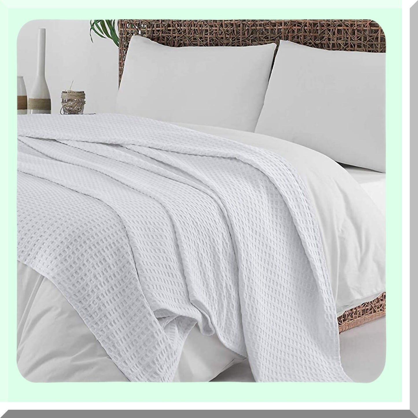 PureComfort 100% Cotton Full Size Waffle Weave Blanket - Soft, Lightweight, Thermal, 90x90 inches, 405GSM, White