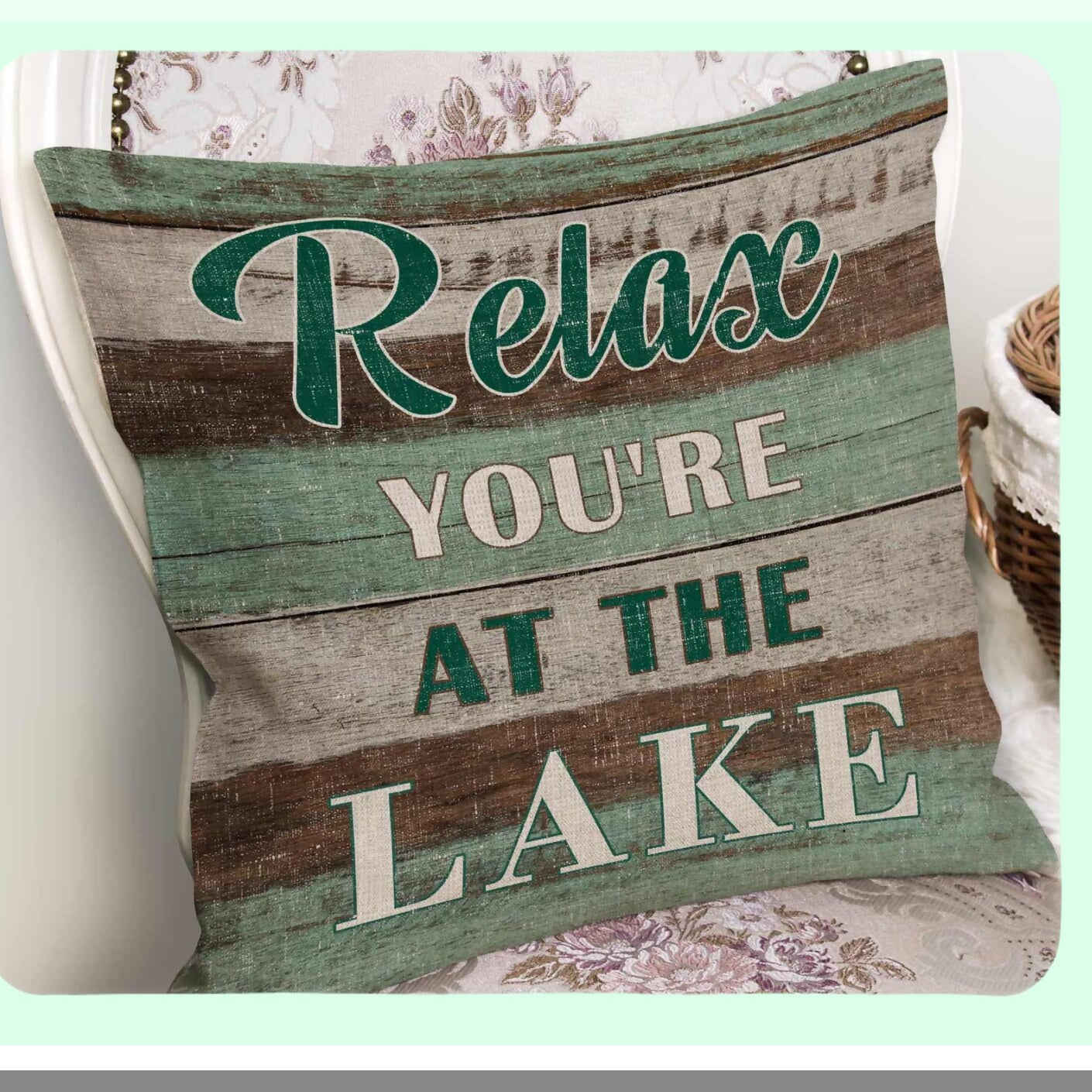 Rustic Lake Retreat Decorative Pillow Cover - Vintage Style Relaxation at The Lake Square 18X18 Inches - Cabin Chic Home Decor Accent