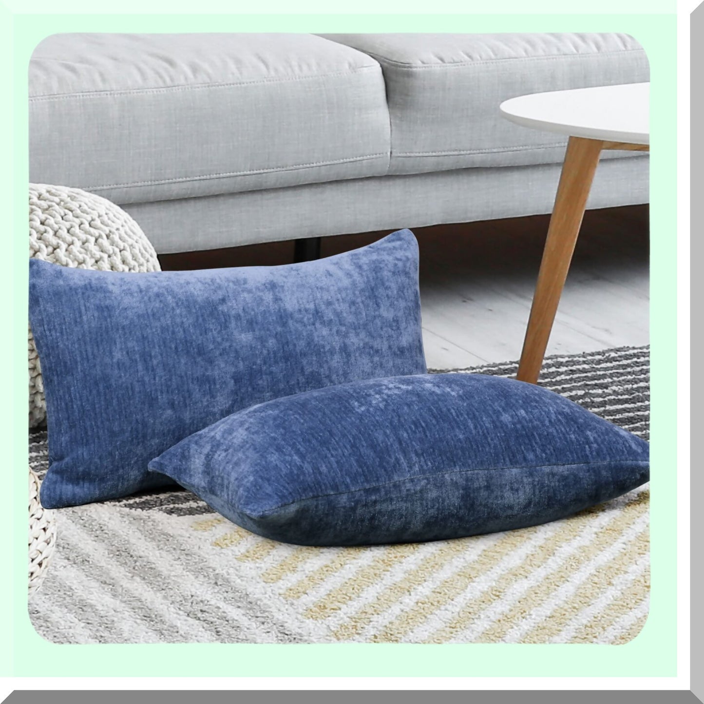 Water Repellent Chenille Throw Pillow Covers - Set of 2 Soft Decorative Cushion Covers for Sofa Car, Cute Home Pillowcases, 12x20 Inch Navy Blue