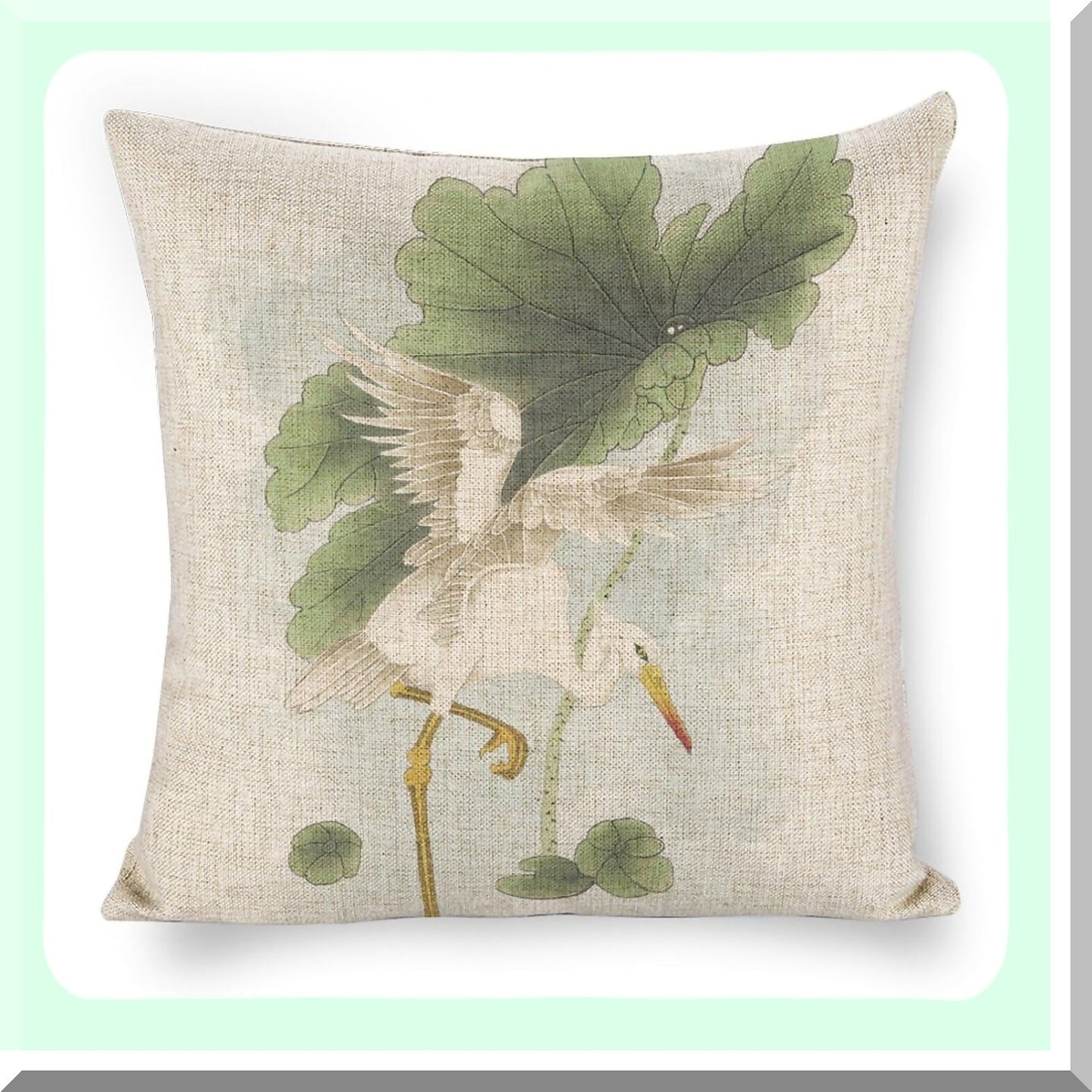 Rustic Heron Linen Throw Pillow Covers 18x18 Inch - Double Sided Zipper Decor Cushion Case for Farmhouse Couch Sofa Bed Outdoor Décor