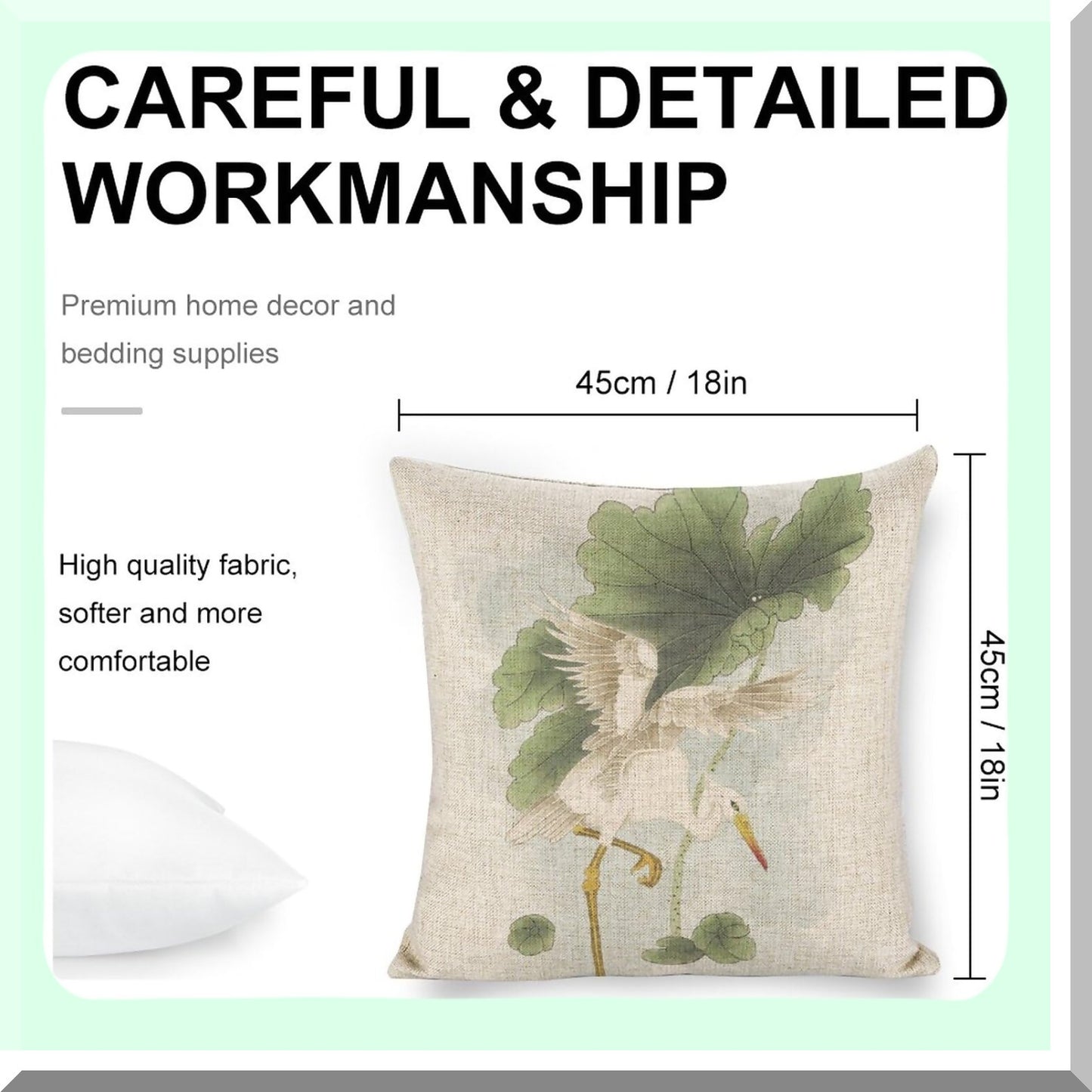 Rustic Heron Linen Throw Pillow Covers 18x18 Inch - Double Sided Zipper Decor Cushion Case for Farmhouse Couch Sofa Bed Outdoor Décor