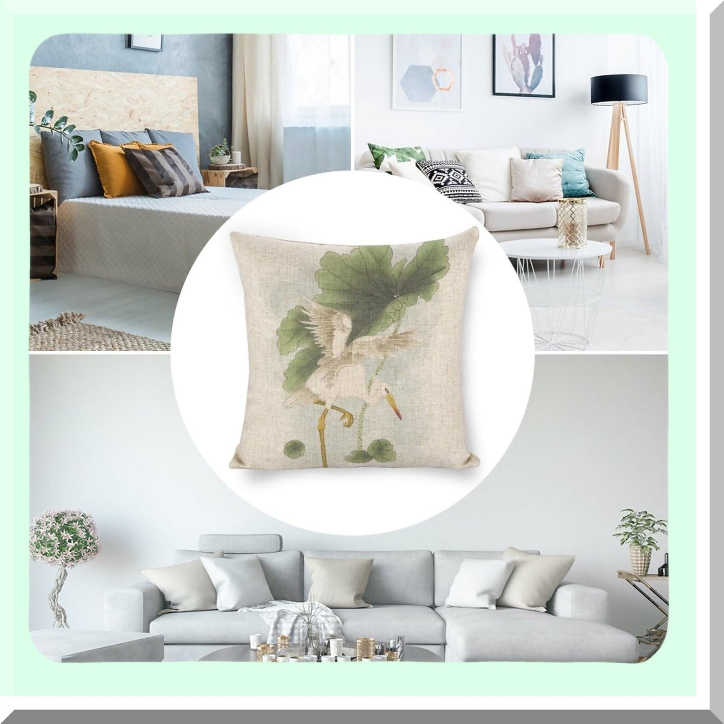 Rustic Heron Linen Throw Pillow Covers 18x18 Inch - Double Sided Zipper Decor Cushion Case for Farmhouse Couch Sofa Bed Outdoor Décor