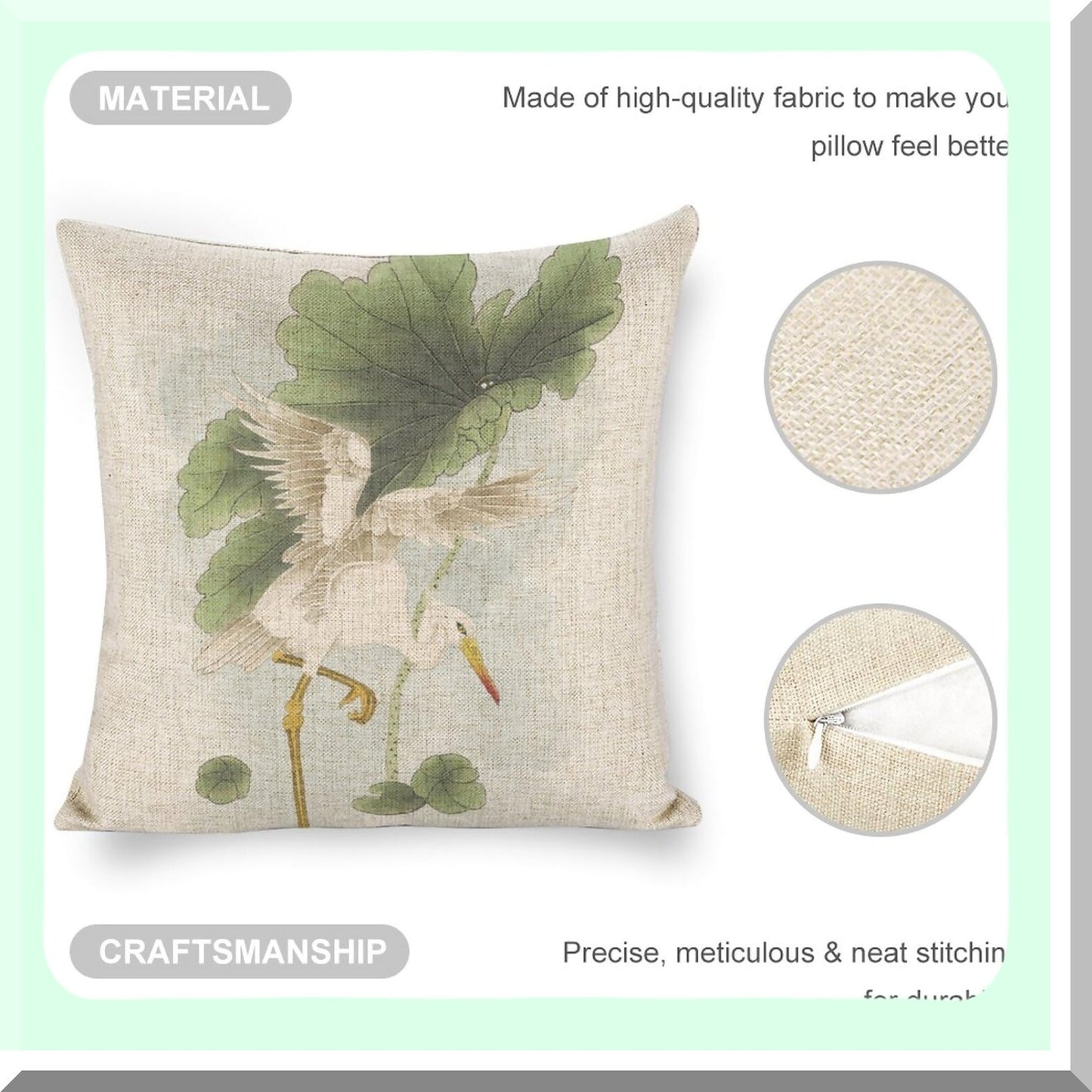 Rustic Heron Linen Throw Pillow Covers 18x18 Inch - Double Sided Zipper Decor Cushion Case for Farmhouse Couch Sofa Bed Outdoor Décor