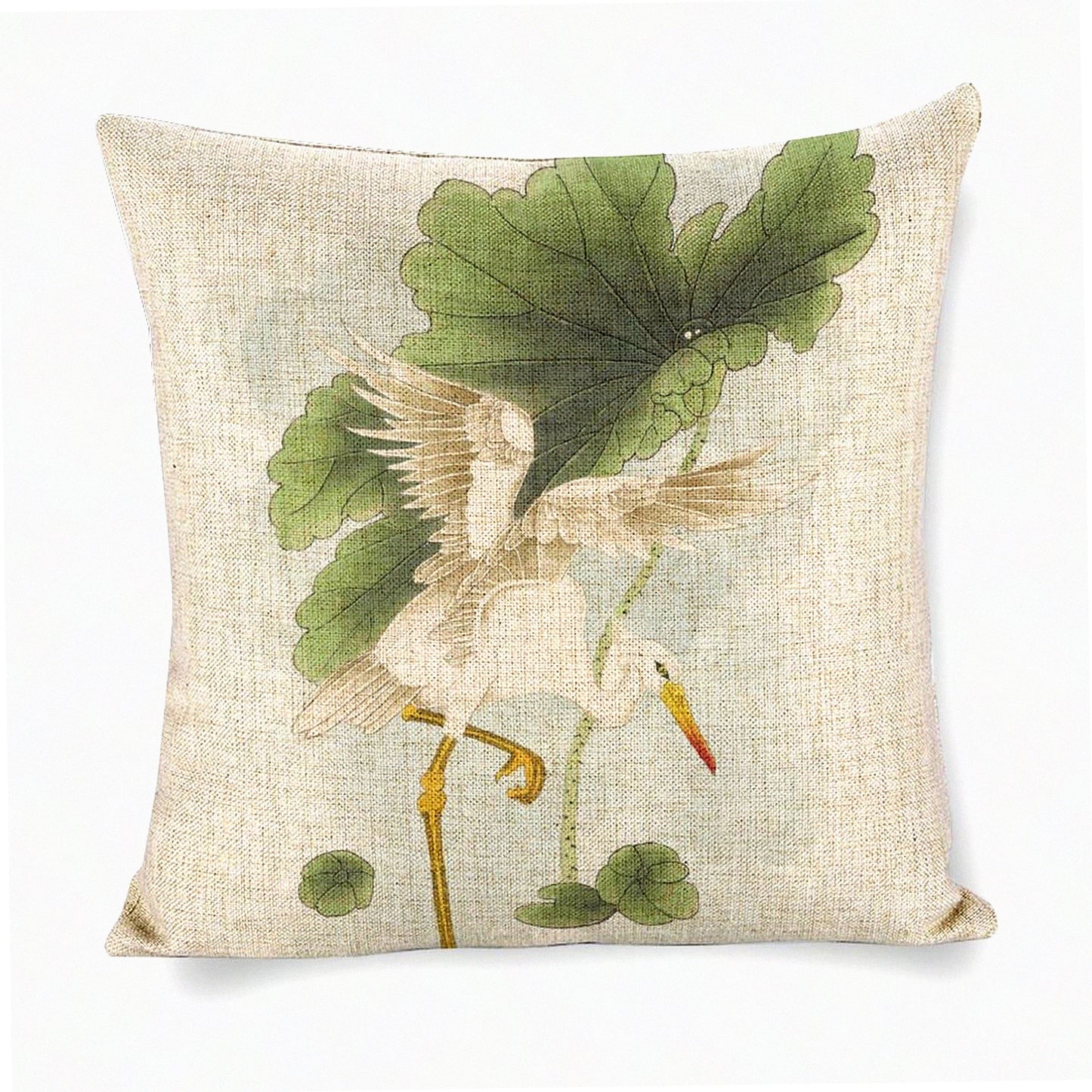 Rustic Heron Linen Throw Pillow Covers 18x18 Inch - Double Sided Zipper Decor Cushion Case for Farmhouse Couch Sofa Bed Outdoor Décor