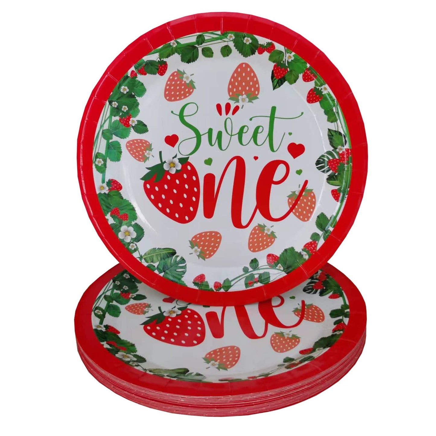 Strawberry Bliss Party Plates - Sweet One 1st Birthday Decorations for Girls - 9 Inch Plates - Strawberry Theme - Set of 20