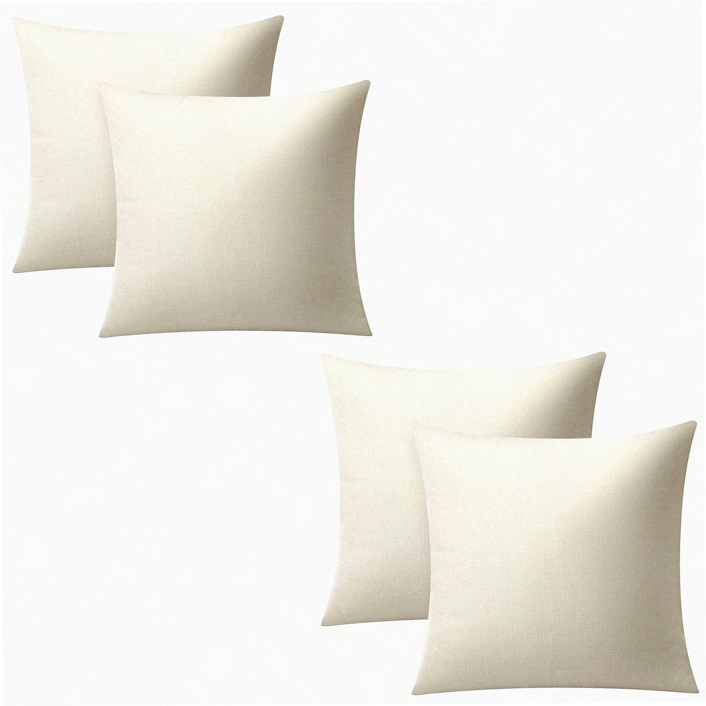 Linen Sublimation Decorative Pillow Covers - Set of 4 Off-White 16x16 Inch Cushion Cases for Square Couch - Blank Design for Customization